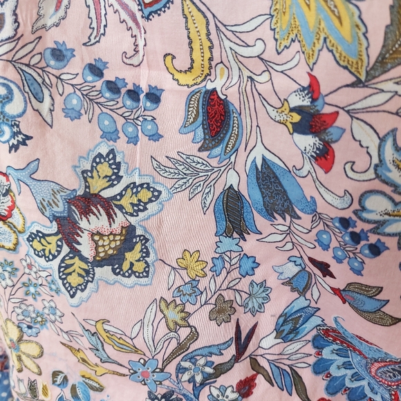 Tabots Petite Pink Colorful Paisley Floral Print Button Down Polka Dot Shirt - Picture 8 of 15